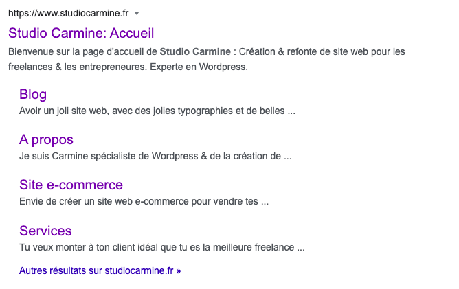 Avoir un SERP avec des sitelinks est un exemple de réussite grâces aux bonnes pratiques SEO technique